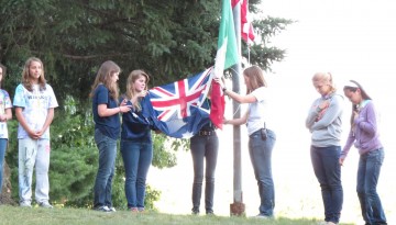 Campers putting flags up