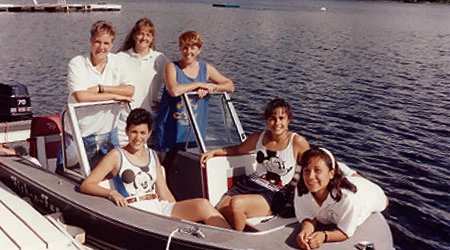 Campers going boating at WeHaKee Camp for Girls