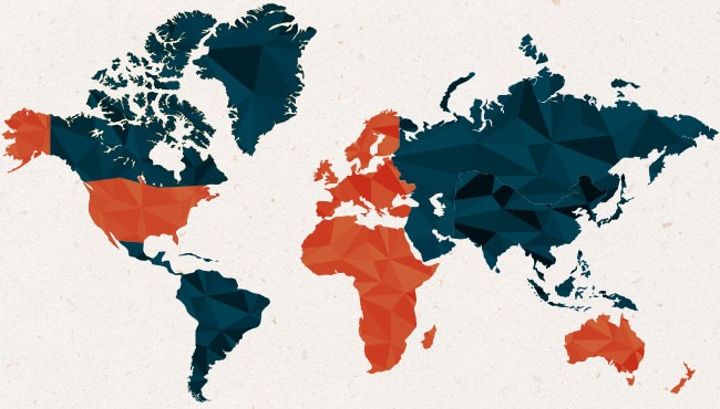 World map of the international staff at WeHaKee Camp for Girls