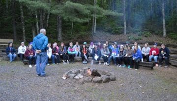 Staff training campfire at WeHaKee Camp for Girls.