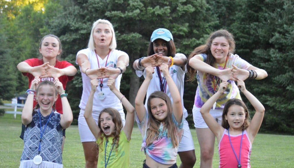 Staff and campers being silly at WeHaKee Camp for Girls.