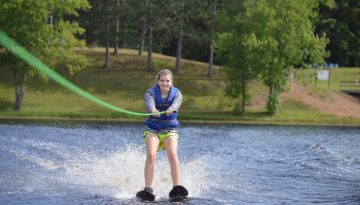 2016 Camper water skiing on Hunter Lake at WeHaKee Camp for Girls.