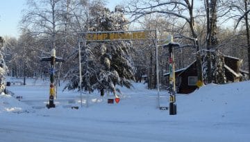 WeHaKee Camp for Girls Entrance during the winter.