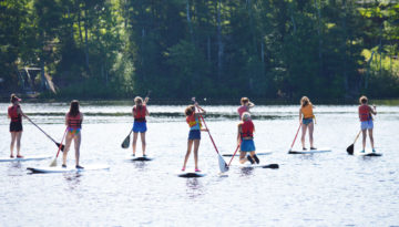 Stand-Up-Paddle Group on Hunter Lake at WeHaKee Camp for Girls