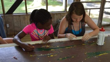 Two WeHaKee campers creating bracelets.