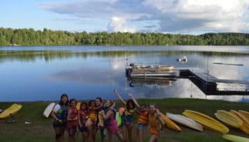 WeHaKee Camp for Girls Campers group photo after water activities.