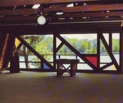 WeHaKee Camp for Girls chapel on the inside looking at towards Hunter lake.