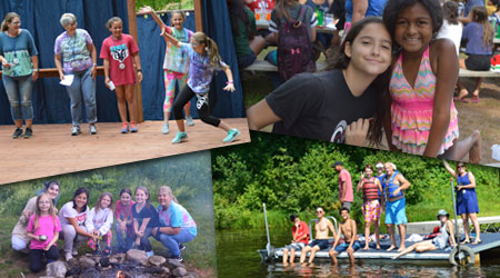 Photo collage of campers at Girls Camp and Family Camp at WeHaKee Camp for Girls