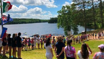 WeHaKee Camp for Girls International Campers Flag Ceremony